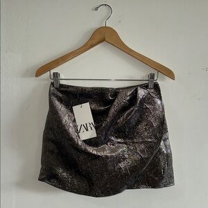 NWT ZARA Gold/Silver Metallic Mini Skort